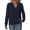 Cuptacc Sudaderas Mujer Sin Capucha Jersey Mujer Invierno Elegante Sueter Cuello En V Manga Larga Casual Azul Oscuro XL 46-48