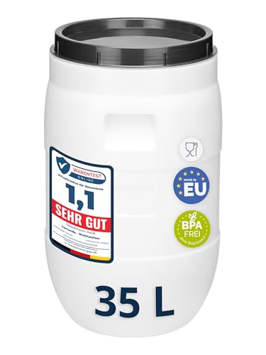 Garronda bidone plastica BPA-free da 35 litri per alimenti, tanica acqua, cisterna acqua con coperchio, adatto per pressini per conserve di crauti, fermentazione o salamoia GD-0087, Bianco