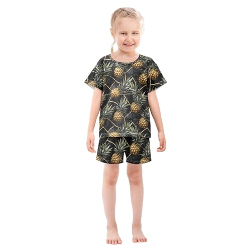 ALAZA Pineapples Black Marble Pajama Set Short Sleeve Sleepwear Soft Lounge Nightwear3