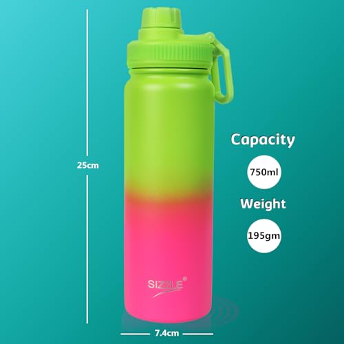 Image of Sizzle Element Stainless Steel Water Bottle 750 ML For Kids & Adults | Lightweight Leakproof Water Bottle with Powder Coating Finish | Dual Green-Pink Colour