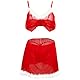 Satohom Damen Weihnachten Reizwäsche Dessous Set Christmas Nachthemd, Xmas Satin Kleid Dessous Spitze Negligee, Weihnachts Babydoll Cosplay Reizwäsche Kostüm Negligee mit G-String