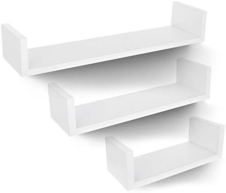 LIVIVO 3pc Floating Wall Shelves 'U-Shape' Invisible Shelf for Books, DVDs, Video Games (White, XL)
