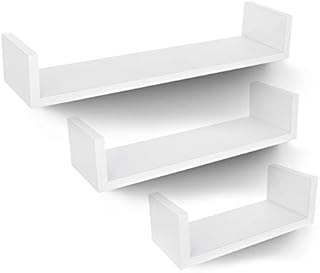 LIVIVO 3pc Floating Wall Shelves 'U-Shape' Invisible Shelf for Books, DVDs, Video Games (White, XL)