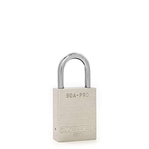 Image of PACLOCK's 90A-PRO Padlock, 1 /4 inch Diameter Hard. Steel Shackle, 1-3 /16 inch Tall, High Performance 7-Pin Cylinder w / 1 Key, Keyed Alike, Silver