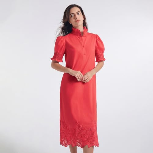 Image of Women's Summer Embroidered Midi Dress 2026 Button Down Short Sleeve Floral Shirt Dress
