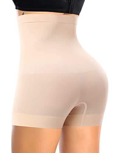 Image of Werena Seamless Slip Shorts for Women Under Dress Shaping Boyshorts Panties Tummy Control Shapewear (#304 Shaping Black+beige Shorts, XX-Large)