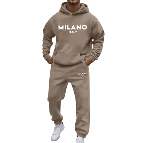 Survêtement en coton pour homme - Survêtement d'intérieur - Tenue décontractée - Sweat à capuche à manches longues avec poche et pantalon avec cordon de serrage -...
