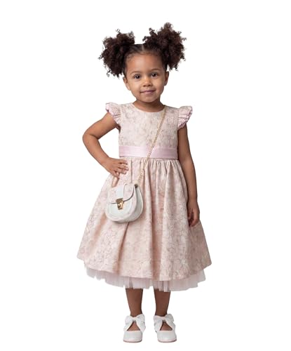 Robe rose à fleurs jacquard pour fille avec sac assorti SIRRI