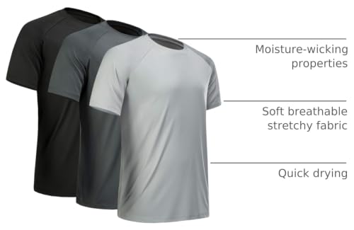 Image of Workout Shirts for Men Short Sleeve Quick Dry Gym T Shirt | Moisture Wicking, Lightweight, Breathable, Athletic, Active, Running, Casual, Multipack