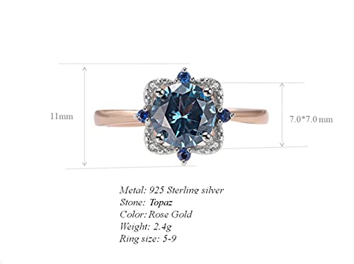925 Sterling Silver Plated Platinum-set Topaz for Women's Engagement and Wedding Rings Blue Topaz Ring2