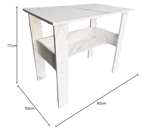 Image of SBF Furniture Engineered Wood Computer Desk with One Tier Shelves Laptop Study Table for Office Home Workstation Writing Modern Desk (ST-004 /90 x 50 x 77 cm) (WhiteMarble) DIY(Do-It-Yourself)