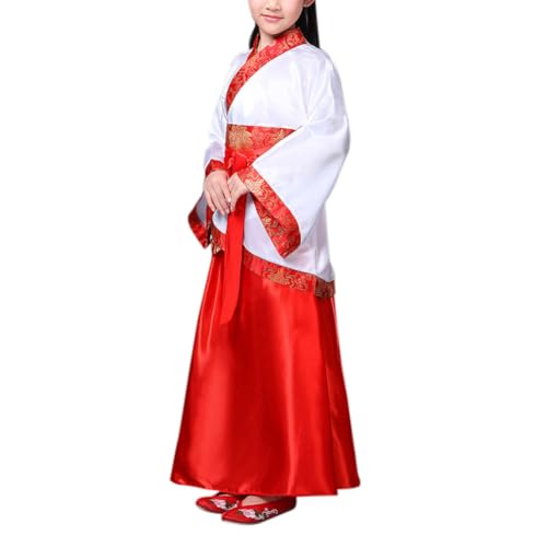 Xiedeai Chine Enfants National Style Chinois Scène Théâtre Jouer à L'opéra Cosplay Spectacle Traditionnel Folle Robe Filles Manches Longues Combinaison Tang (Tailles Plus Petites), Rouge 130cm