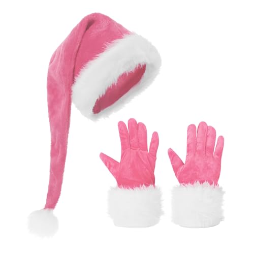 Lange Plüsch Weihnachtsmütze und Handschuhe Set für Erwachsene,...