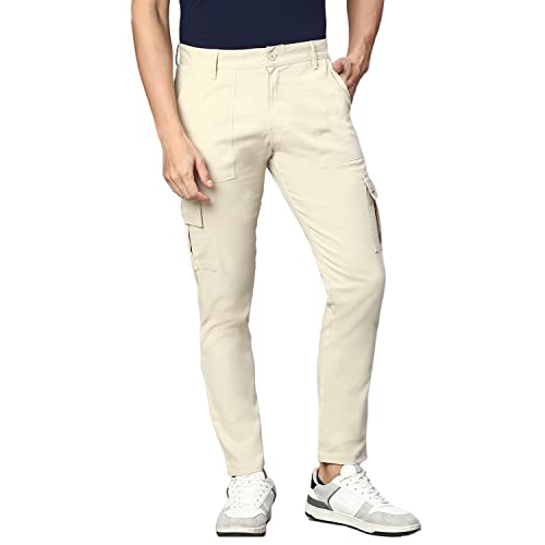 Image of Hubberholme Men's Regular Fit Cotton Trousers with Patch Pockets, Ankle Length Button Closure Cargo Chinos