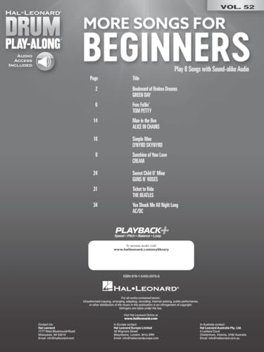 More Songs for Beginners: Drum Play-Along Volume 52