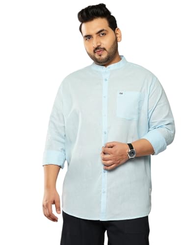 Image of Thomas Scott Men's Solid Cotton Linen Casual Shirt | Full Sleeve | Regular Fit | Mandarin Collar