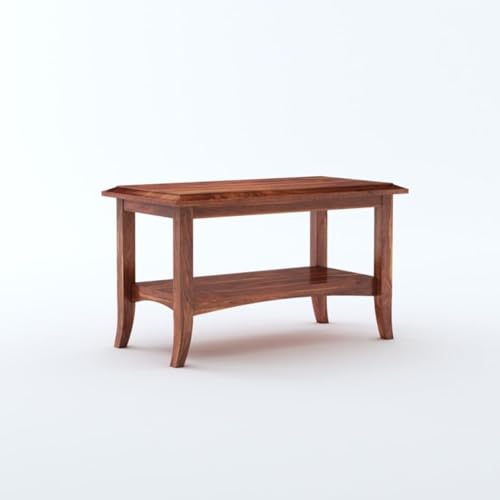 Image of MAMTA DECORATION Solid Sheesham Wood Coffee Table for Living Room | Wooden Center Table with Shelf Storage for Home, Hall, Office & Lounge | Modern Tea Table | Rectangular Coffee Table | Honey Finish