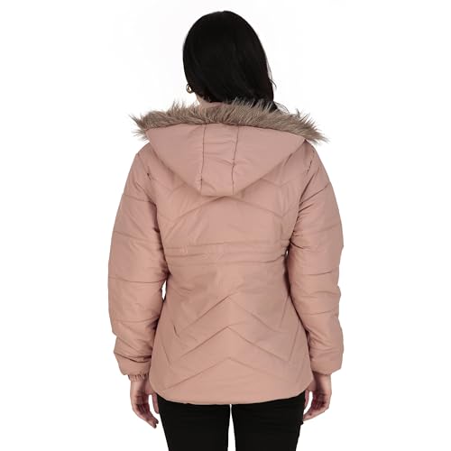 Image of Women's Cozy Puffer Stylish Jacket with Buttoned Pockets and Detachable Fur Hood