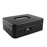 KYODOLED Large Cash Box with Combination Lock Safe Metal Money Box with Money Tray for Security Lock Box 9.84'x 7.87'x 3.54' Black Large