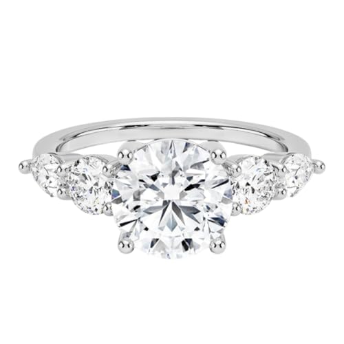 Image of Stfery Platinum Five Stone Ring with 1ct Moissanite for Women Size H 1/2