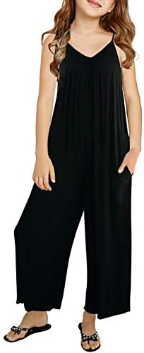 Sidefeel Loose Girl Spaghetti Romper Jumpsuit Sleeveless Long Overalls Set Size 6-7 Black