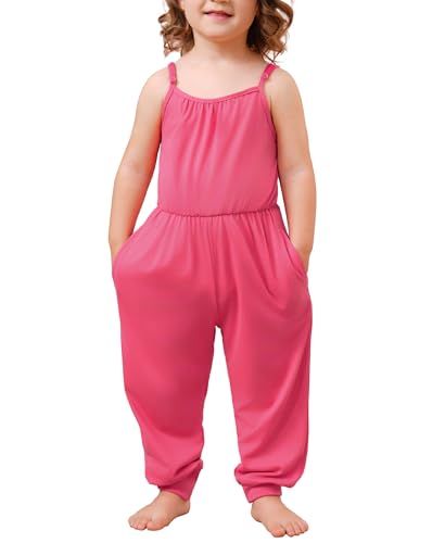 Ridge's Puddle Toddler Girls Romper - Cute Baby Summer Clothes Outfits Spaghetti Strap Sleeveless Jumpsuits with Pockets Rose Red 4T