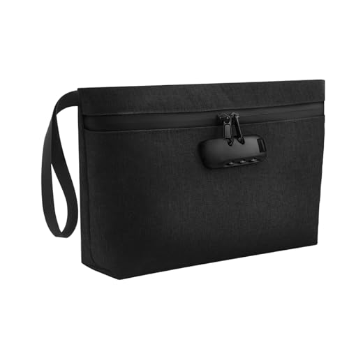 RHBTH Sac Anti-odeurs avec Serrure à Combinaison, 32 x 19 cm, sécurisé et étanche, Doublure en Carbone, Grande Poche de Rangement Anti-odeurs, Protection de l'argent, Passeport, Portefeuille, Noir
