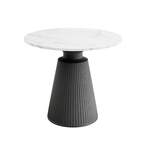 Jamesdar Leda Accent Table - White Faux Marble Top and Black Base