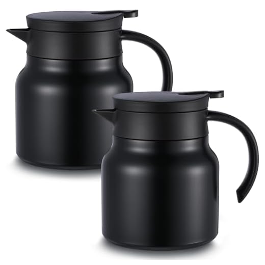 Ziliny 2 Pcs Thermal Coffee Carafe for Keeping Hot/Cold Stainless Steel Small Coffee Creamer Container Double Wall Vacuum Insulated Tea pot Beverage Dispenser for Milk Hot Chocolates(Black,27 oz)