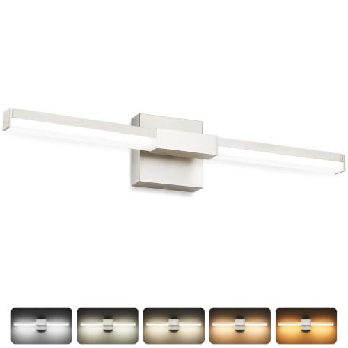 Image of SOLFART Bathroom Lights Over Mirror, 24 Inch Brushed Nickel LED Vanity Light, 5CCT Dimmable, Built-in Dimmer, 4-Way Adjustable, ETL IP44