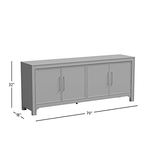 Image of Jofran 79 inch Acacia Wood Four Door Accent Cabinet with Adjustable Shelves, Mid-Century Modern Storage Cabinet for Living Room, Grey Wash