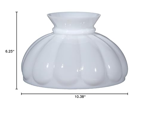 Image of B&P Lamp Opal White Glass Student Lamp Shade with Melon Design, Flat Top and 9 7 /8 inch Fitter