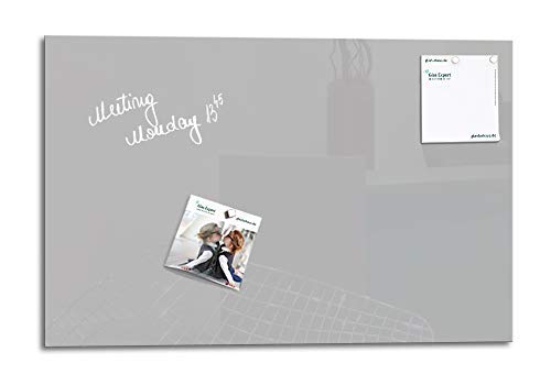Smart Glass Board ® Pizarra de cristal magnética/Tablero de notas magnético en vidrio + 2 Imanes SuperDym, 60 x 40 cm, Gris ventana