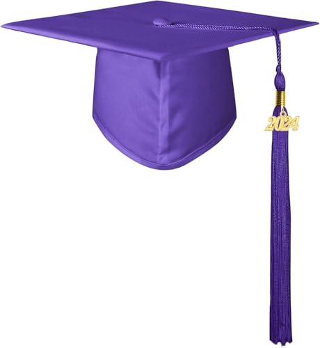 Chapeau de diplômé violet 2024 : coiffe de cérémonie universitaire unie
