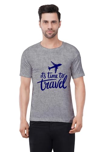 Image of Caseria Men's Cotton Printed T-Shirt -Time to Travel | 100% Cotton | Half Sleeves | Regular Fit | Printed | Round Neck | Graphic T Shirt