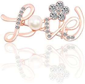 Flower Love Letter Brooch,Diamond-Studded Pearl Brooch Corsage, Crystal Suit Dress Clothing Accessories Big Pin (Rose Glod)