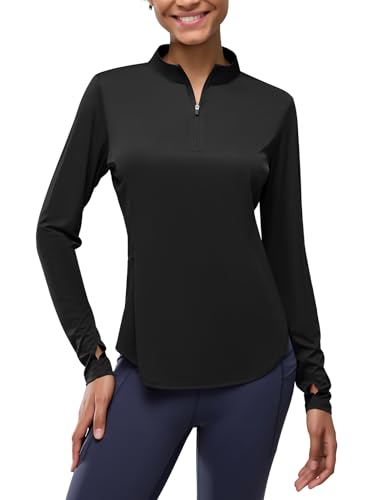 Women's 1/4 Zip Shirts with Zip Pockets UPF 50+ Sun Protection Pullover Long Sleeve Quick Dry Swim Shirt