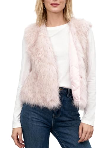 Amazhiyu Women Faux Fur Gilet, Sleeveless Fluffy Fake Fur Winter Spring Vest, Casual Open Front Cardigan Furry Waistcoats Lightweight Vest Coats Pink XL