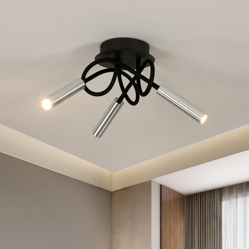 Euroshine Lampara techo LED,Plafon led techo de Diseño Creativo,Plafones para techo led Moderna,lampara techo dormitorio para Salón,Oficina,Dormitorio,Luz Cálida 3000K,Negro+Plata
