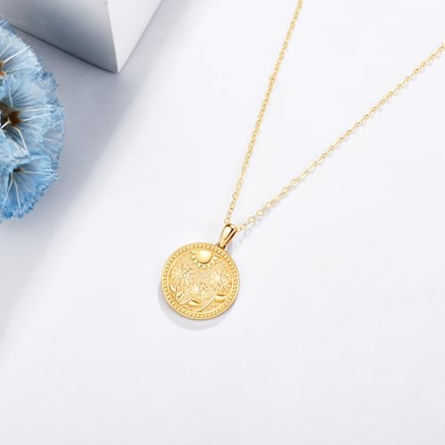 ELFRONT 14K Gold Sunflower Necklace 14K Solid Yellow Gold Coin Sunflower Pendant Necklace Gold Sunflower Flower Jewelry for Women Gifts3