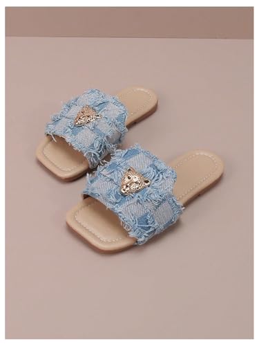 GORGLITTER Girl's Denim Sandals Dressy Square Toe Metal Jean Sandals Summer Slide Shoes Trendy Fashion2