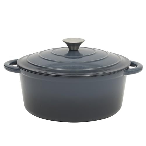Image of Gibson Home Addlestone 5 Qt Enameled Cast Iron Dutch Oven Pot with Lid - Round, Oven Safe to 500F, Ideal for Bread Baking & Stews - Gradient Navy Blue