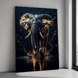 Art Mural Animalier de Luxe Éléphant Doré peinture grand format