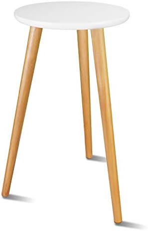 Indoor Plant Stand - Uneedem Wood Mid Century Plant Stand for Indoor Plants, Modern Plant Table,Tall Plant Holder for Flower Pots, Small Round Side Table, End Table (A3-White,High: 20.5")