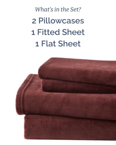 Image of Fleece Sheets King Size Set - 4-Piece Velvet Flannel Sheet Set - Burgundy