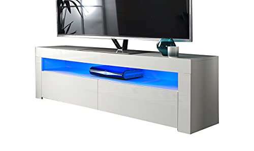 MMT RG1550 White TV Stand Cabinet for 40 42 50 55 60 65 inch 4K TV's with LED Lights 155cm Wide