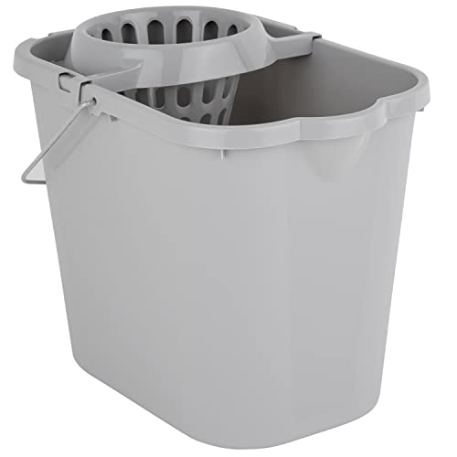 Seau essoreuse avec embout passoire, bec verseur et anse en métal - 12 litres - Gris - Rectangulaire - Échelle - Seau de nettoyage - Seau à essorage - Seau...