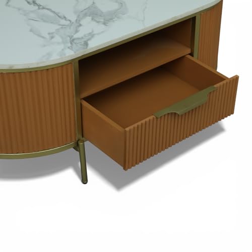 Image of Monaco Centre Table | Premium Sintered Stone Center Top Table for Living Room | Coffee Table | 110 x 60 x 45 cm | Premium Acrylic Terracotta Brown Finish