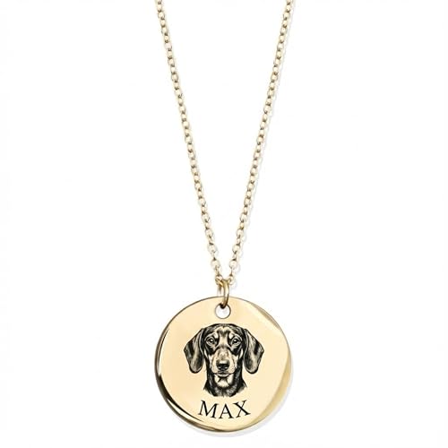 MignonandMignon Personalized Dog Necklace for Women Memorial Gifts for Mom Pet Portrait Custom Cat Name Unique Animal Picture - LCN-AP (Gold)