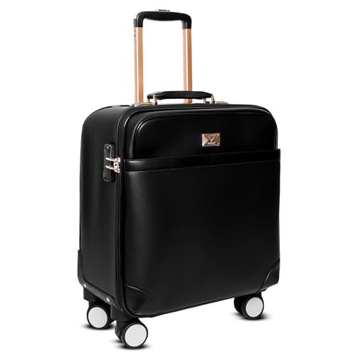 Image of REDHORNS 20-Inch Small Cabin Trolley Suitcase for Travel, Vegan Leather Soft-Sided Business Suitcase Luggage with Laptop Compartment, 8 Spinner Wheels & Number Lock - 40X52X23 CM, 40L - Black